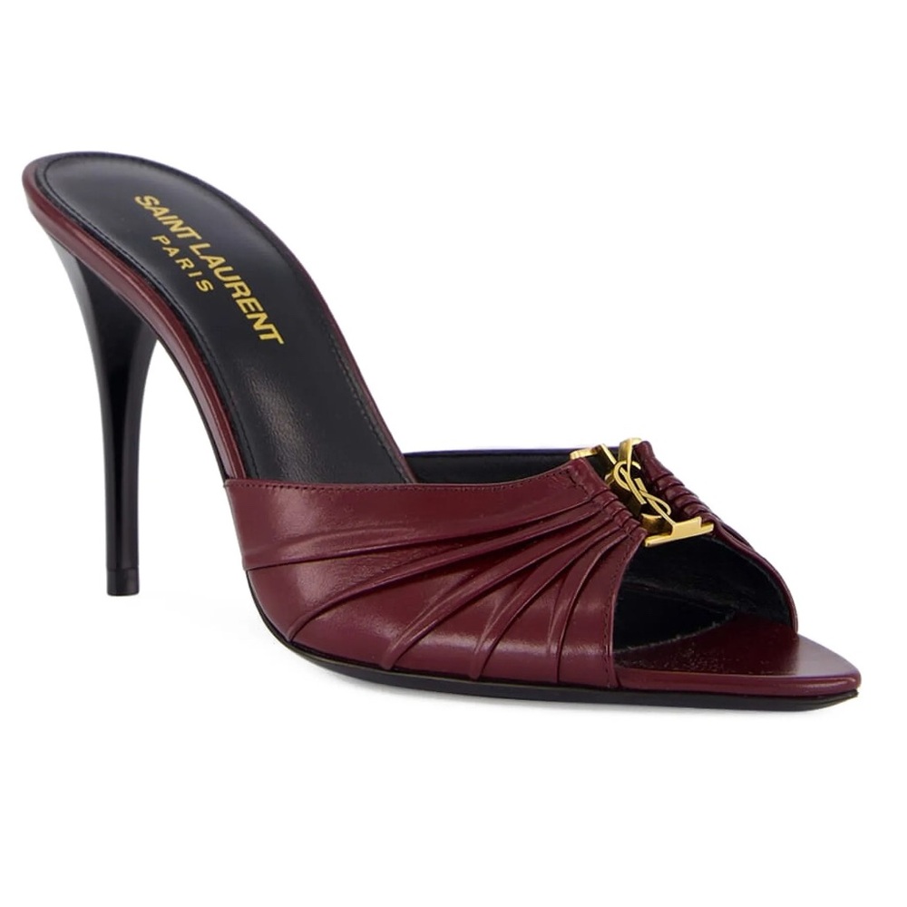 Saint Laurent Babylone Mule Sandals  - Burgundy Leather Heels. Size 39. NWT